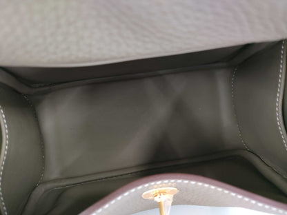 HERMES Lindy Mini Taurillon Etoupe Shoulder Bag with GD Hardware and Double Stamp