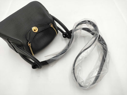 HERMES Lindy Mini Taurillon Black Shoulder Bag with GD Hardware and Double Stamp