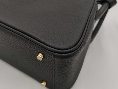 HERMES Lindy Mini Taurillon Black Shoulder Bag with GD Hardware and Double Stamp