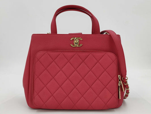 CHANEL CHANEL Business Affinity Red Caviar Leather Shoulder Bag with Gold Hardware