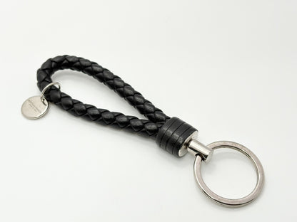 BOTTEGA VENETA Bottega Intrecciato Leather Key Ring Charm Black Key Case/Key Holder