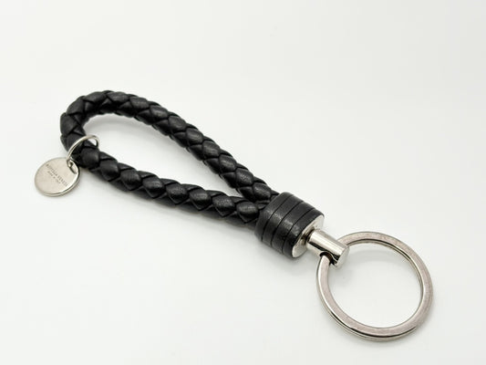 BOTTEGA VENETA Bottega Intrecciato Leather Key Ring Charm Black Key Case/Key Holder
