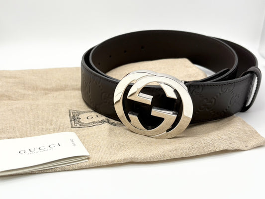 GUCCI 411924 Interlocking G Guccissima Leather Belt 100/40 Brown