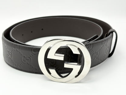 GUCCI 411924 Interlocking G Guccissima Leather Belt 100/40 Brown