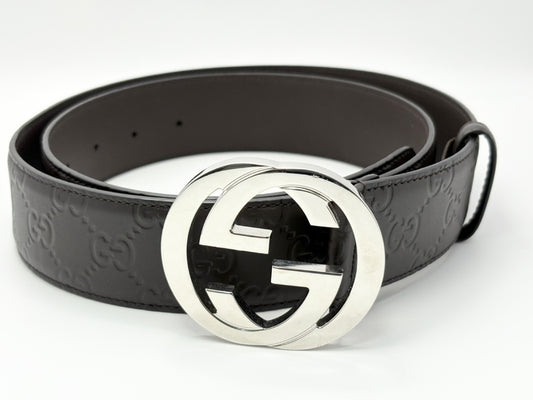 GUCCI 411924 Interlocking G Guccissima Leather Belt 100/40 Brown