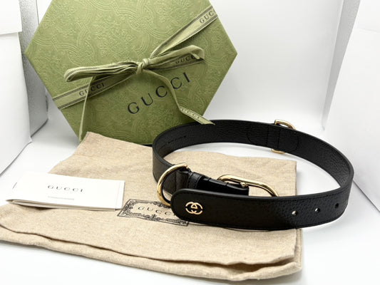 GUCCI 695256 Interlocking G #L Pet Supplies Collar Pet Collar Leather Black Other Accessories