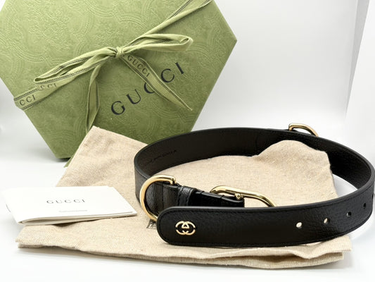 GUCCI 695256 Interlocking G #L Pet Supplies Collar Pet Collar Leather Black Other Accessories