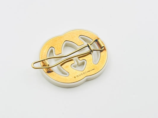 GUCCI Interlocking G Rhinestone and Crystal Hair Clip Hairpin Resin White Hair Accessory