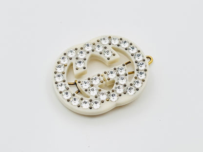 GUCCI Interlocking G Rhinestone and Crystal Hair Clip Hairpin Resin White Hair Accessory