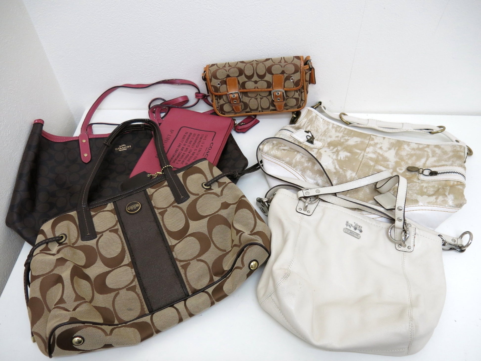 (10463_0072) COACH COACH 5-Point Mountain Signature PVC Canvas Leather Shoulder Hand Tote Bag Tote Bag