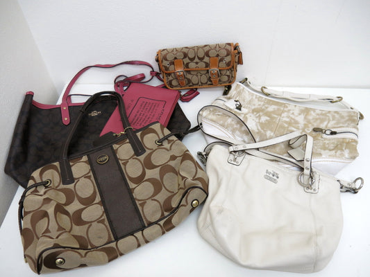 (10463_0072) COACH COACH 5-Point Mountain Signature PVC Canvas Leather Shoulder Hand Tote Bag Tote Bag