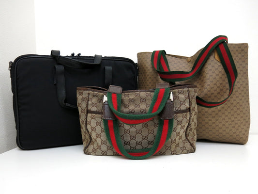(10463_0053) GUCCI GUCCI Gucci GG Canvas Calf Sherry Tote Hand Business Bag 3-Point Mount Tote Bag