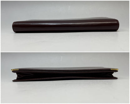 (10461_0064) Cartier Unused Cartier Mastline Genuine Leather Bi-Fold Long Wallet Bordeaux Gold Fittings Coin Purse Wallet