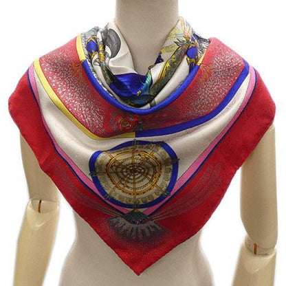 (10462_0061) HERMES Scarf HERMES Carre 90 Silk FEUX DARTIFICE Flame of Finesse Red Women's Scarf
