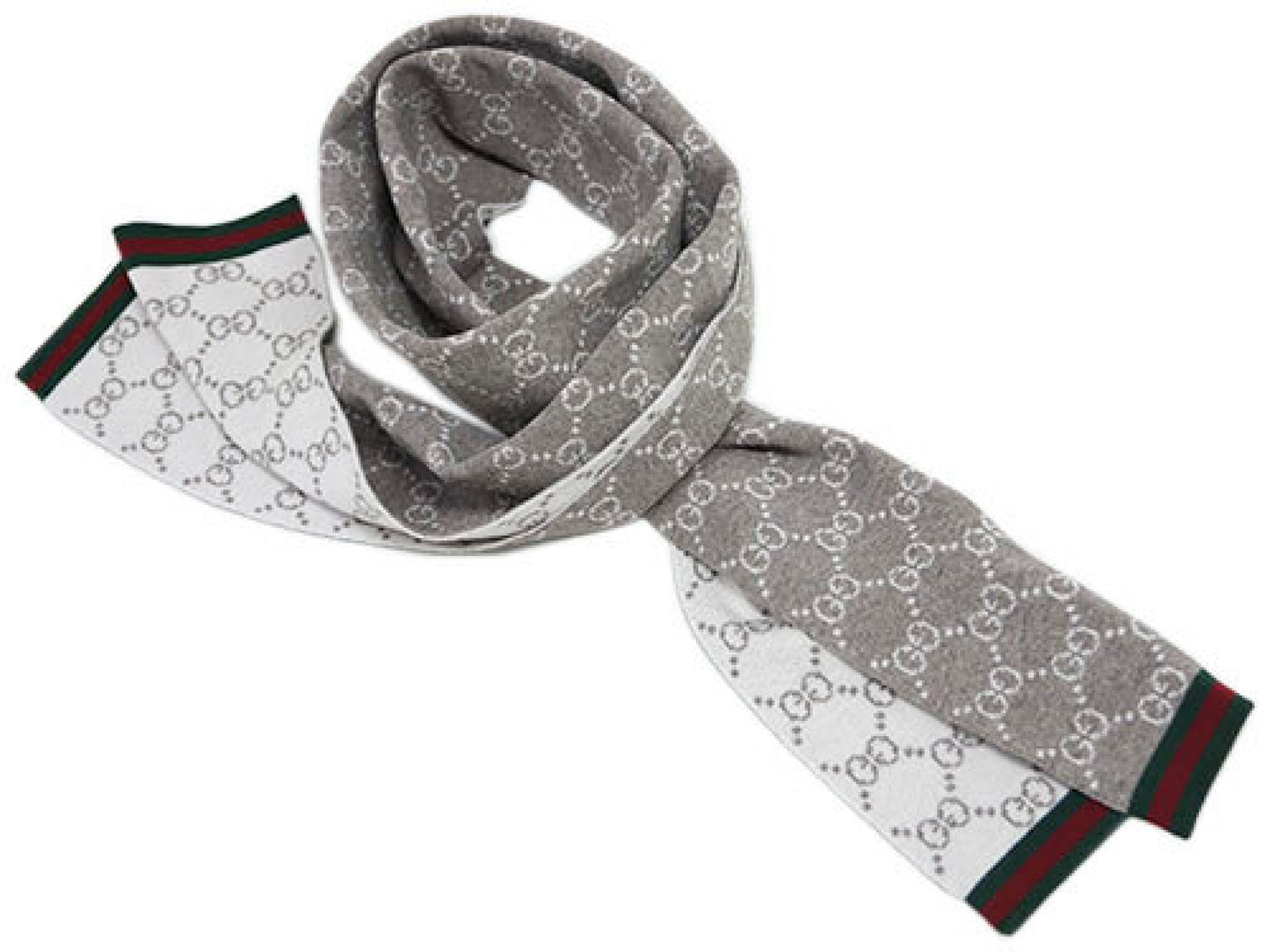(10462_0152) GUCCI Gucci Muffler GUCCI GG Tricot Webbing Wool 100% Grey/Light Brown 325806 Muffler