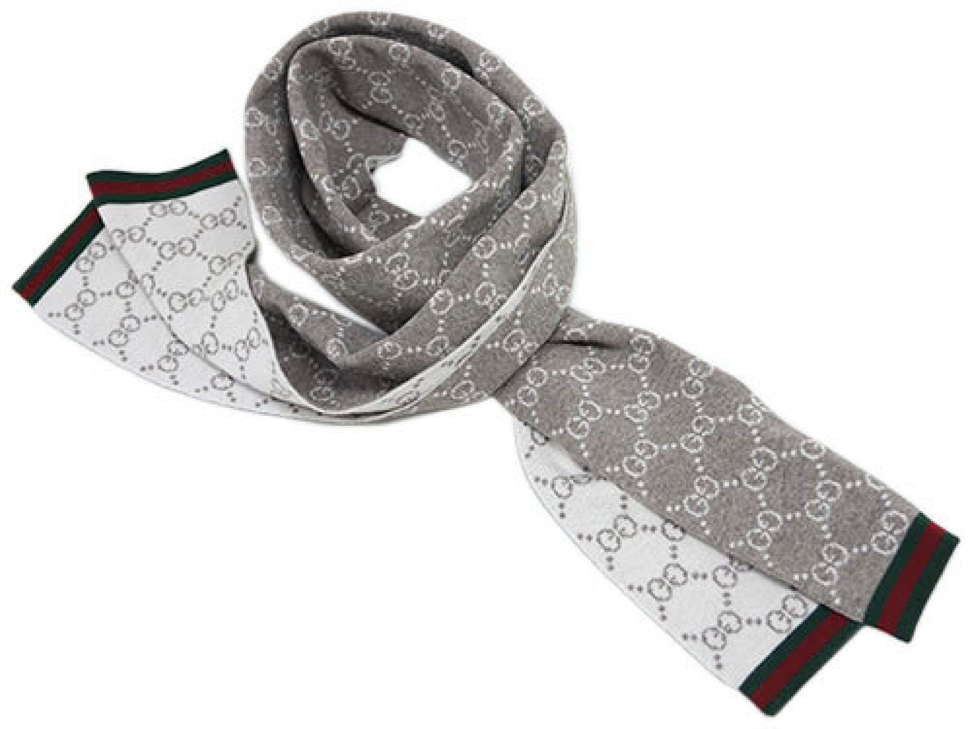 (10462_0152) GUCCI Gucci Muffler GUCCI GG Tricot Webbing Wool 100% Grey/Light Brown 325806 Muffler