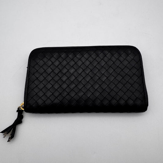 (10461_0278) BOTTEGA VENETA Intrecciato Round Zipper Color Black No Accessories Wallet