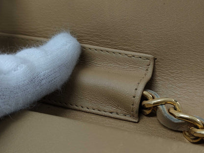CHANEL Calfskin Chain Shoulder Bag Beige Bag