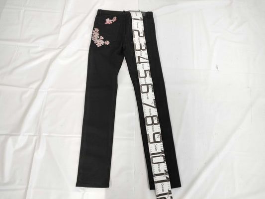 (10462_0338) Dior DIOR LIMITED EDITION Cherry Blossom Embroidered Stretch Black Denim 29 Pants