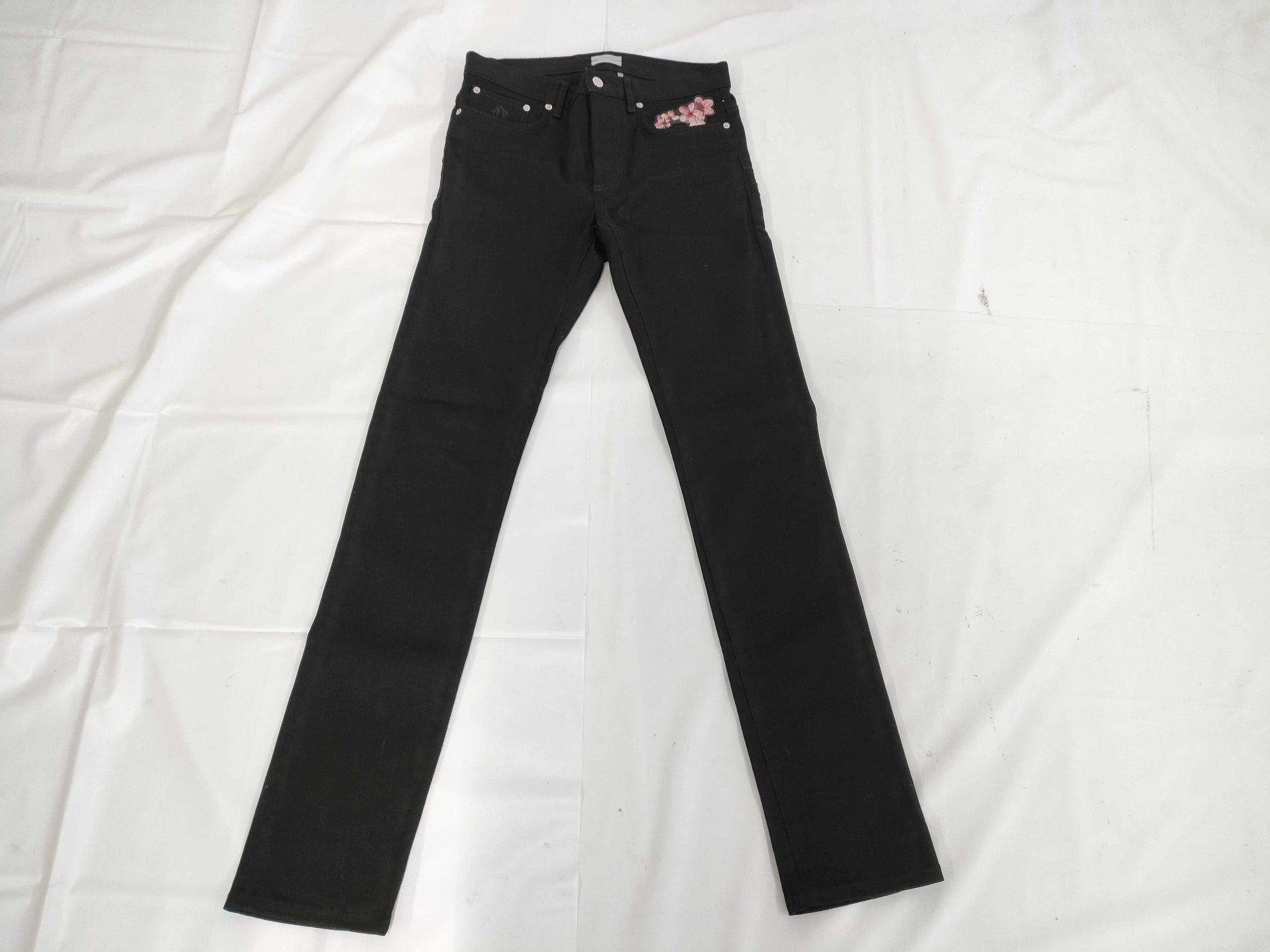 (10462_0338) Dior DIOR LIMITED EDITION Cherry Blossom Embroidered Stretch Black Denim 29 Pants