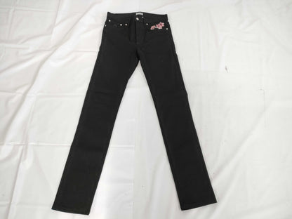 (10462_0338) Dior DIOR LIMITED EDITION Cherry Blossom Embroidered Stretch Black Denim 29 Pants