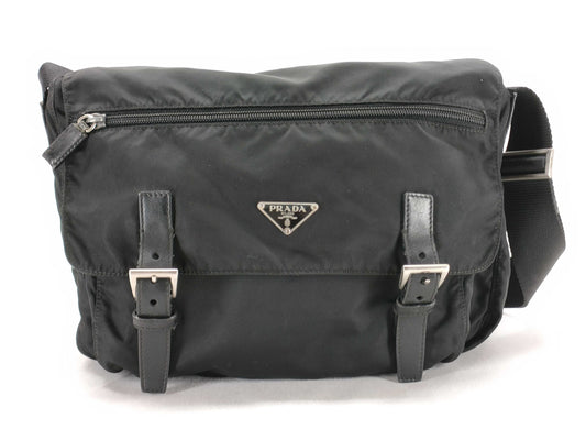 PRADA Nylon Messenger Bag, Black Nylon Shoulder Bag