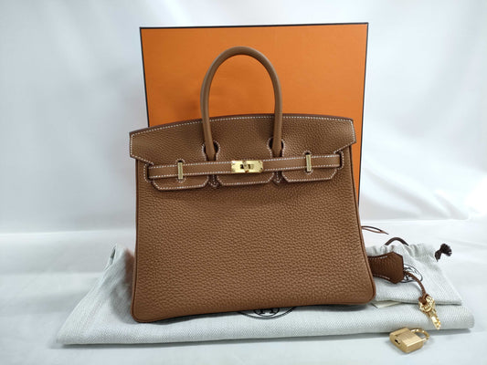 HERMES Birkin 25 Togo Gold K Stamped Handbag