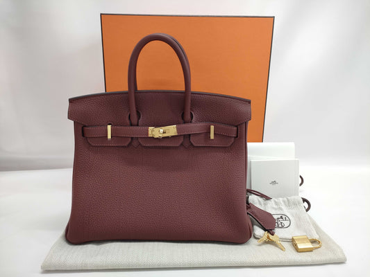 HERMES Birkin 25 Togo Rouge H K Stamped Handbag