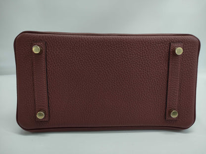 HERMES Birkin 25 Togo Rouge H K Stamped Handbag