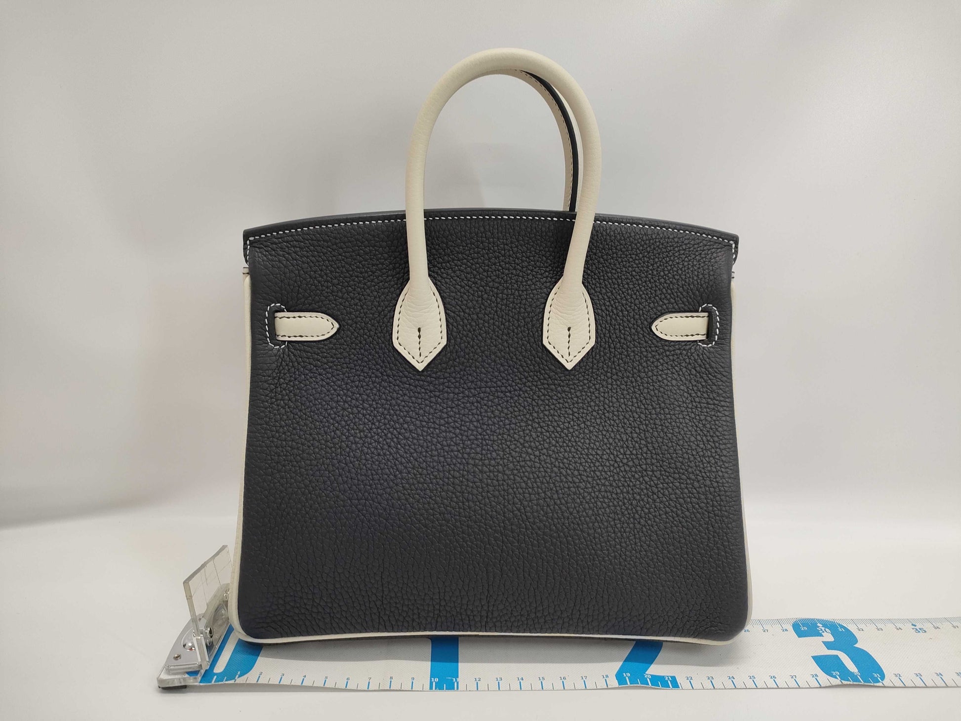 HERMES Birkin 25 Togo Black Crepe Sterling Silver Hardware Special Order B Stamp Handbag