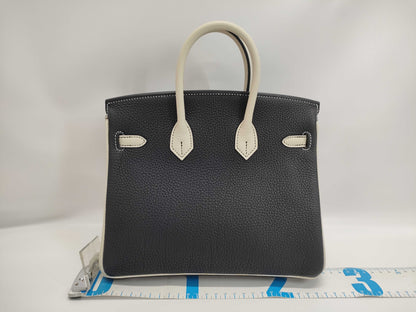 HERMES Birkin 25 Togo Black Crepe Sterling Silver Hardware Special Order B Stamp Handbag