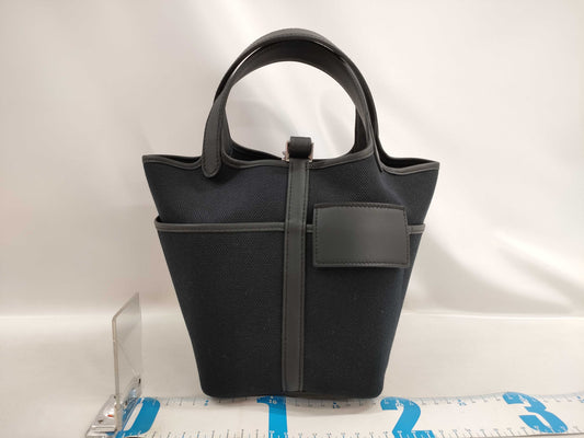 HERMES Picotin Lock PM Cargo Toilet Goelan Swift Black Handbag with Silver Hardware and Double Stamp
