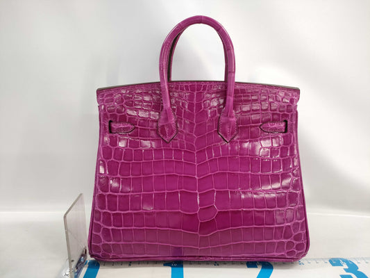 HERMES Birkin 25 Niloticus Rose Scheherazade Handbag with Silver Hardware and Q Stamp