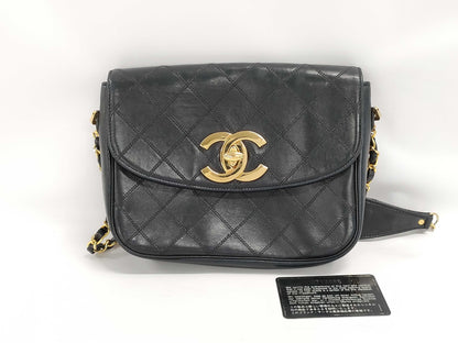 CHANEL Chain Shoulder Bag, Matelasse, Bicolor, Lambskin, Coco Mark, Turn Lock, Black, GD Hardware