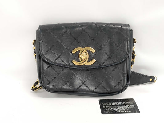 CHANEL Chain Shoulder Bag, Matelasse, Bicolor, Lambskin, Coco Mark, Turn Lock, Black, GD Hardware