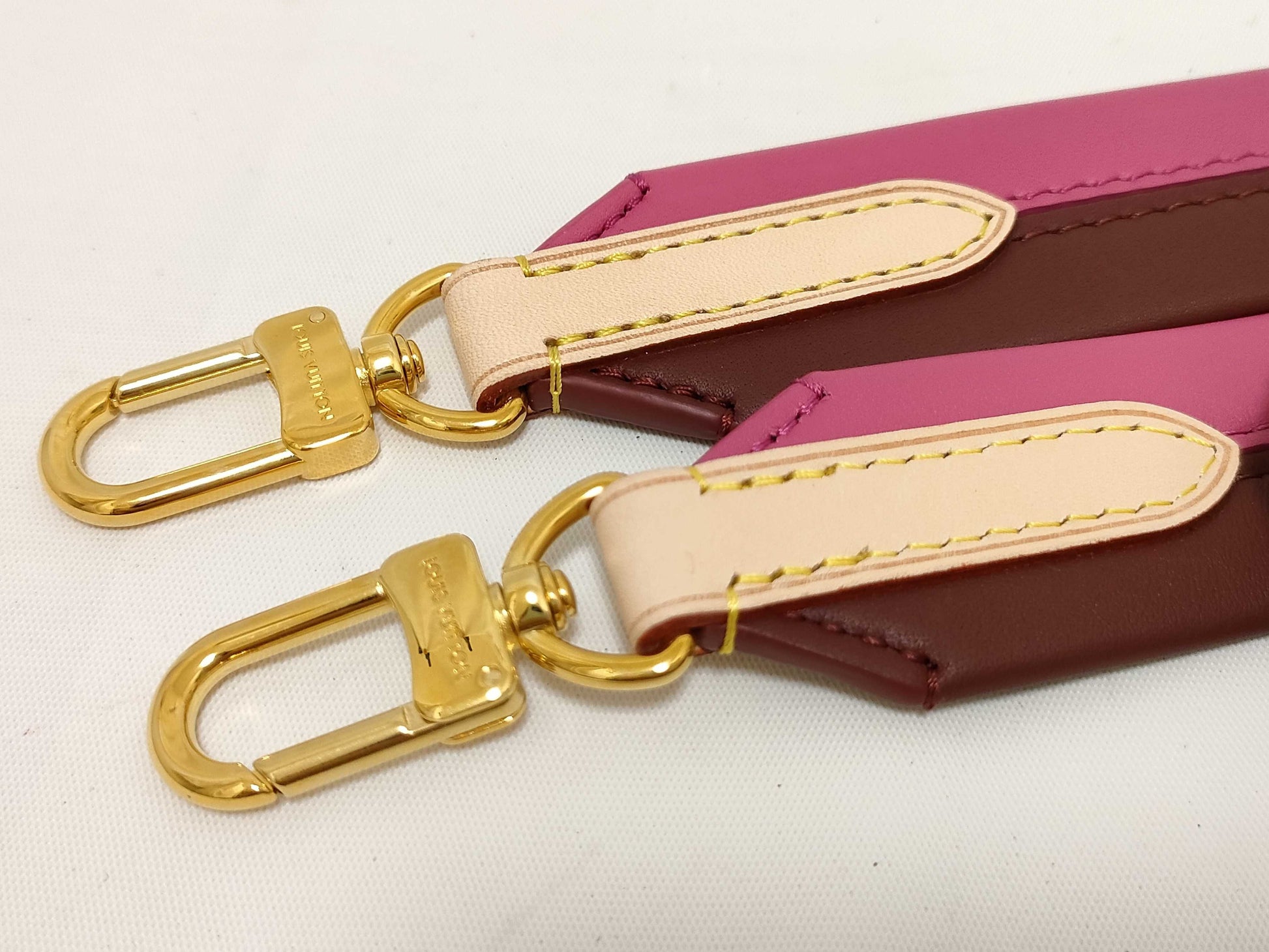 LOUIS VUITTON Signature Strap, Brown/Pink, Signature Canvas with Gold Hardware