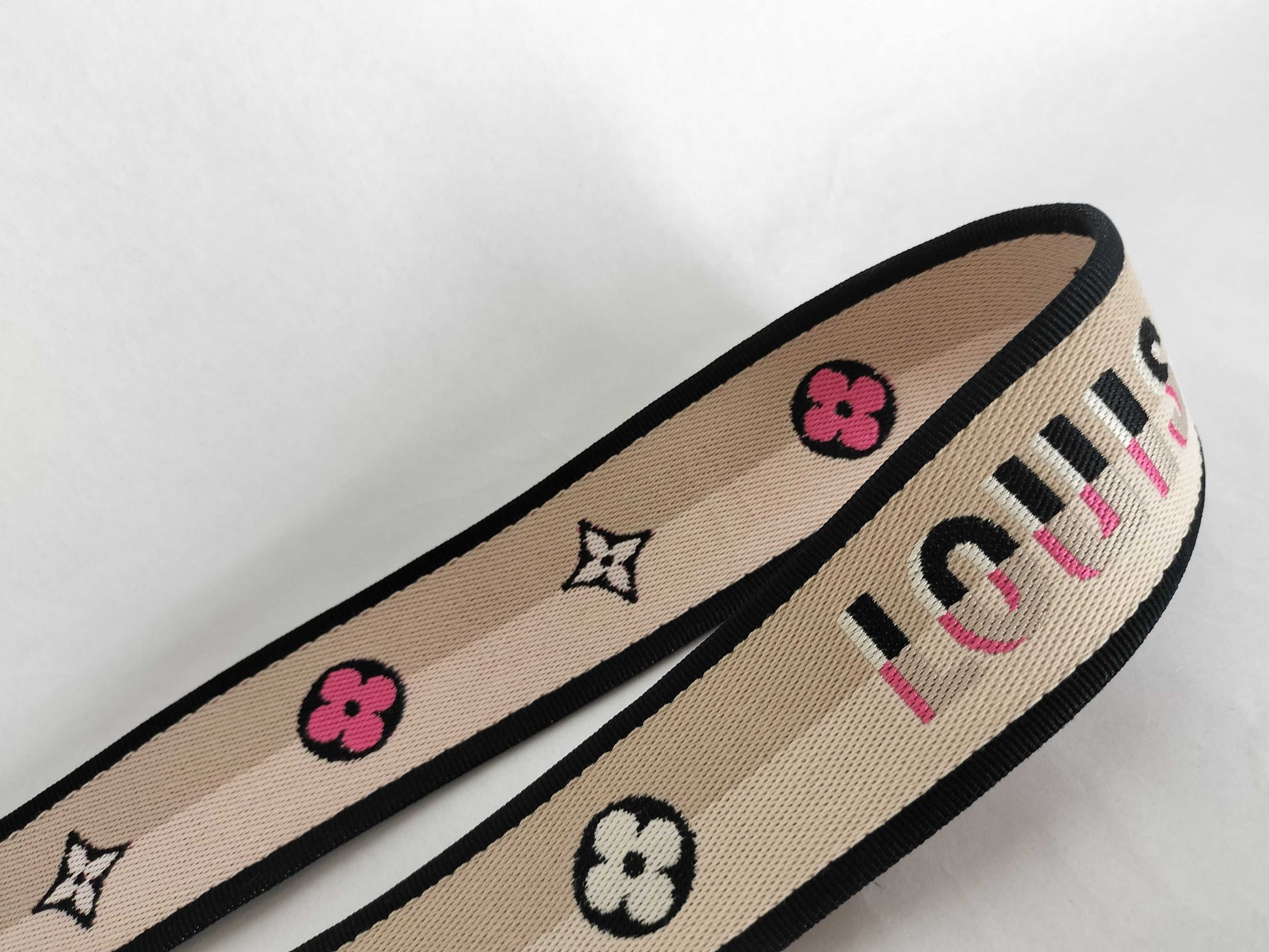 LOUIS VUITTON Signature Strap, Beige/Black/Pink, Signature Canvas with Gold Hardware