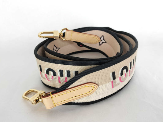 LOUIS VUITTON Signature Strap, Beige/Black/Pink, Signature Canvas with Gold Hardware