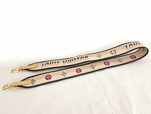 LOUIS VUITTON Signature Strap, Beige/Black/Pink, Signature Canvas with Gold Hardware