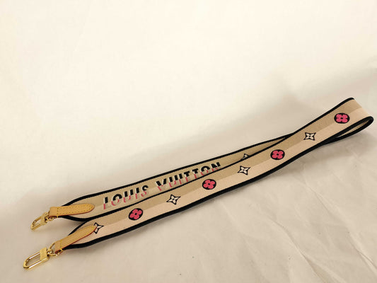 LOUIS VUITTON Signature Strap, Beige/Black/Pink, Signature Canvas with Gold Hardware