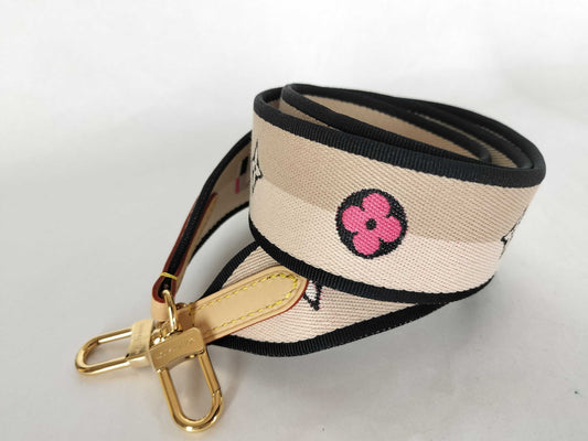 LOUIS VUITTON Signature Strap, Beige/Black/Pink, Signature Canvas with Gold Hardware