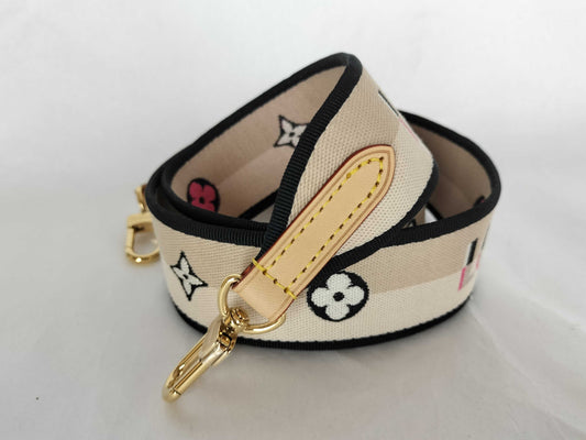 LOUIS VUITTON Signature Strap, Beige/Black/Pink, Signature Canvas with Gold Hardware