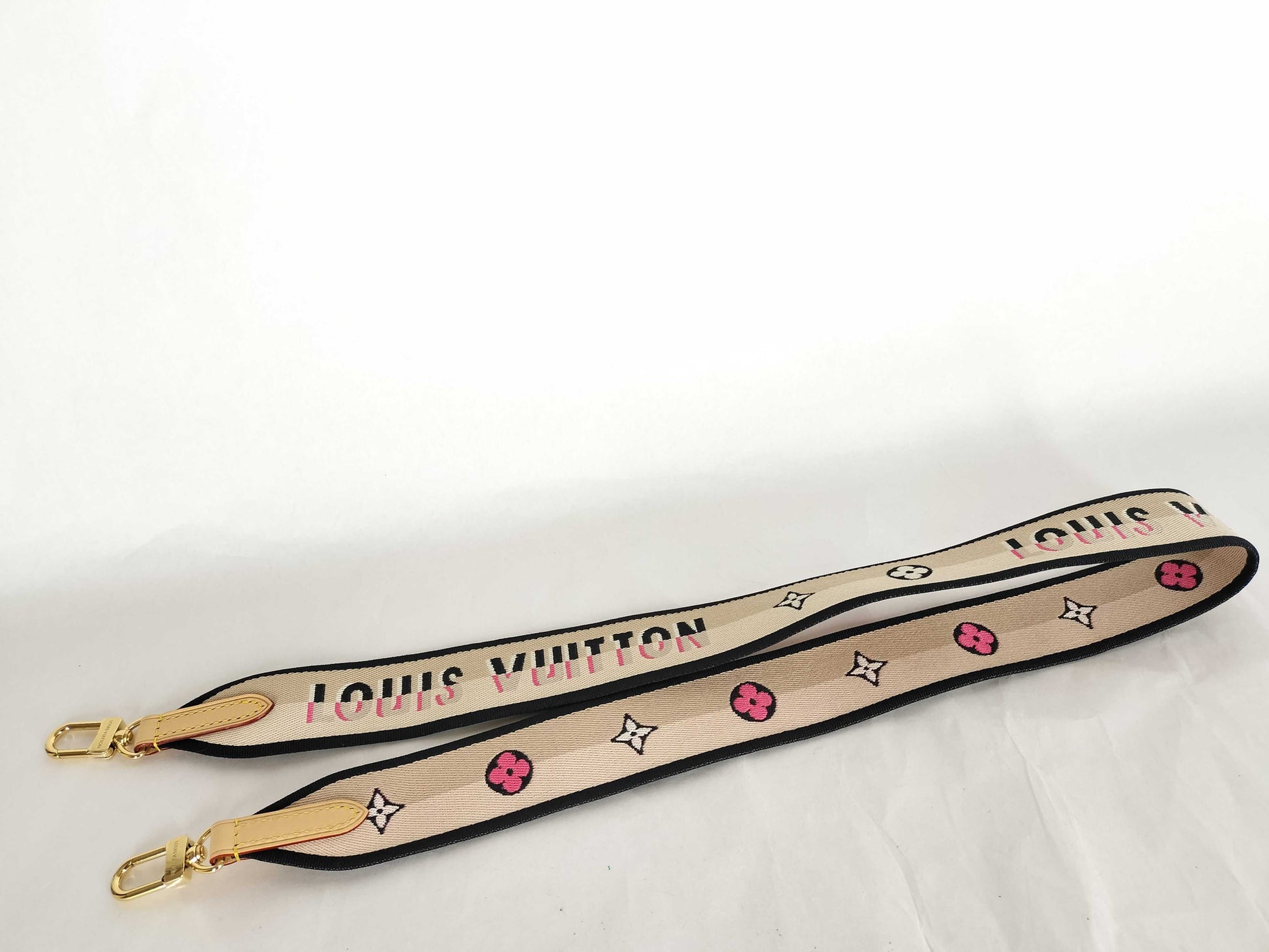 LOUIS VUITTON Signature Strap, Beige/Black/Pink, Signature Canvas with Gold Hardware