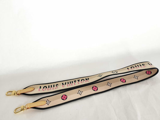 LOUIS VUITTON Signature Strap, Beige/Black/Pink, Signature Canvas with Gold Hardware