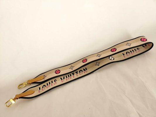 LOUIS VUITTON Signature Strap, Beige/Black/Pink, Signature Canvas with Gold Hardware