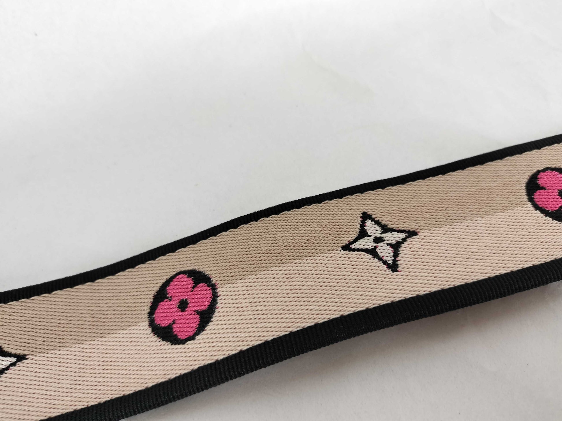 LOUIS VUITTON Signature Strap, Beige/Black/Pink, Signature Canvas with Gold Hardware