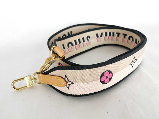 LOUIS VUITTON Signature Strap, Beige/Black/Pink, Signature Canvas with Gold Hardware
