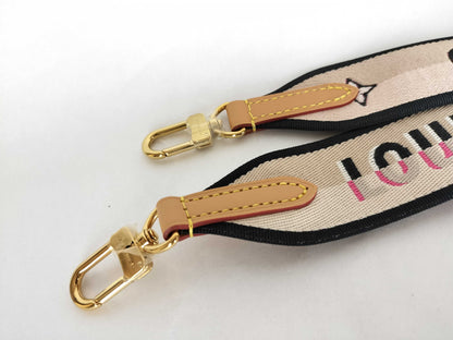 LOUIS VUITTON Signature Strap, Beige/Black/Pink, Signature Canvas with Gold Hardware