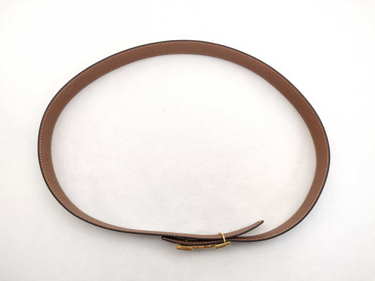 HERMES Constance Leather Belt with H Stamp, Black and Brown
