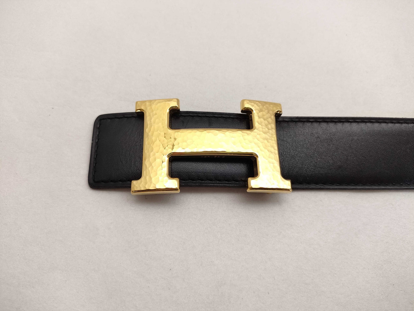 HERMES Constance Leather Belt with H Stamp, Black and Brown